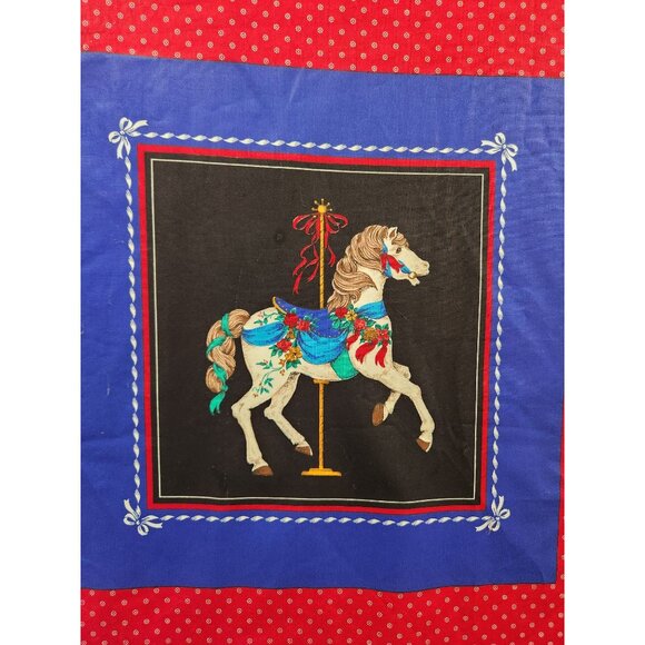 Vintage Carousel Horse Fabric Panel Cranston Print Red Blue Quilting Material Ca - Picture 12 of 16
